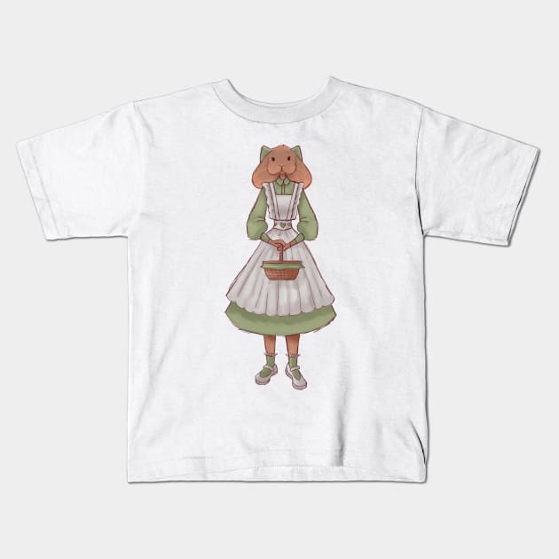 Bunny in a green dress Kids T-Shirt by idiosyncrasy763